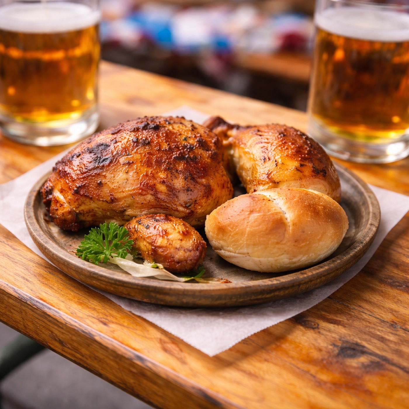 Halbes Hendl mit Semmel