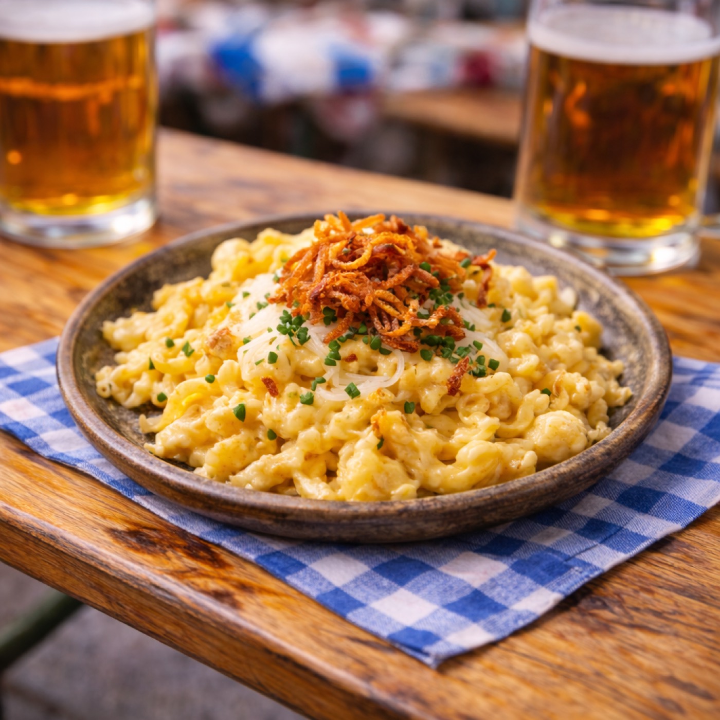 Kaesespaetzle mit Roestzwiebeln